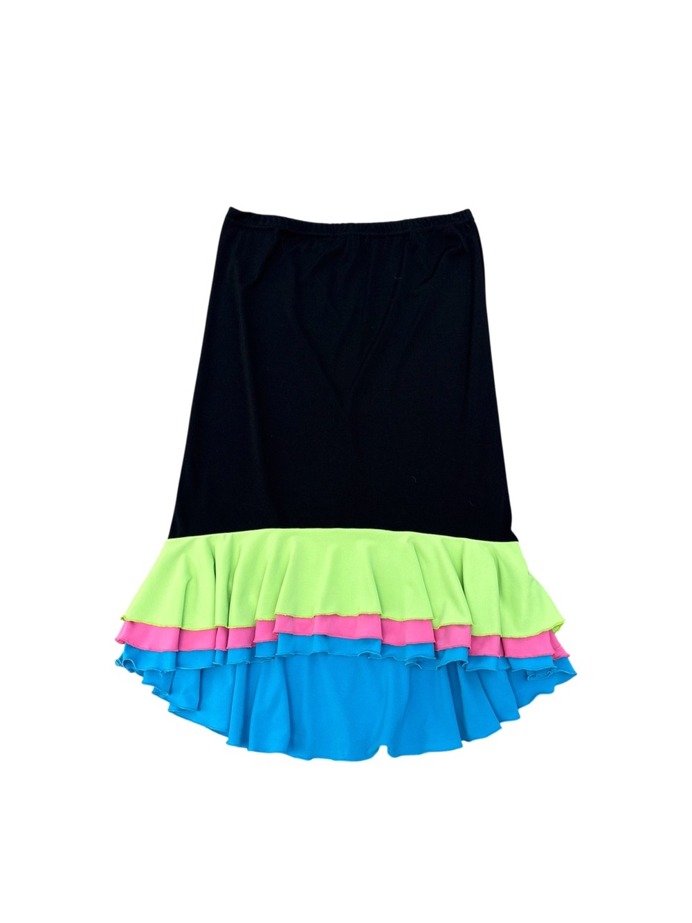 Vintage Colorblock Ruffle Hem Midi Skirt with Neon Trim